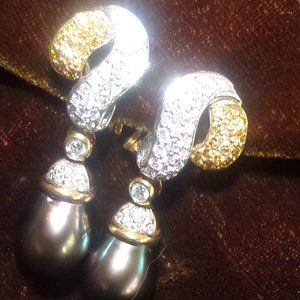 Diamond and Pearl drop earrings